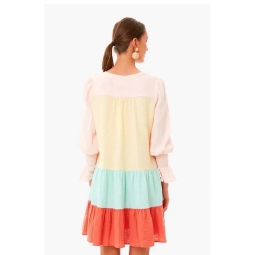 Tuckernuck Pomander Place Kenzo Long Sleeve Tiered Dress Pastel Pink Yellow - Picture 2 of 6